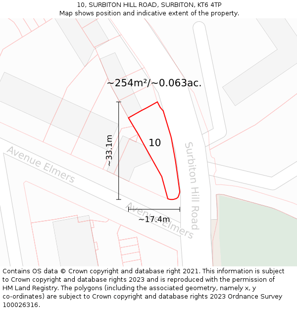 10, SURBITON HILL ROAD, SURBITON, KT6 4TP: Plot and title map