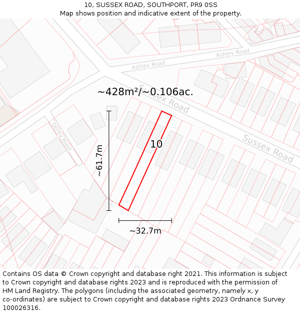 10, SUSSEX ROAD, SOUTHPORT, PR9 0SS: Plot and title map