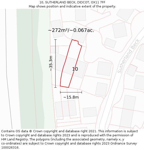 10, SUTHERLAND BECK, DIDCOT, OX11 7FF: Plot and title map