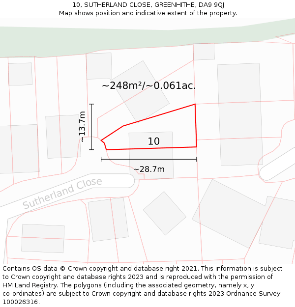 10, SUTHERLAND CLOSE, GREENHITHE, DA9 9QJ: Plot and title map