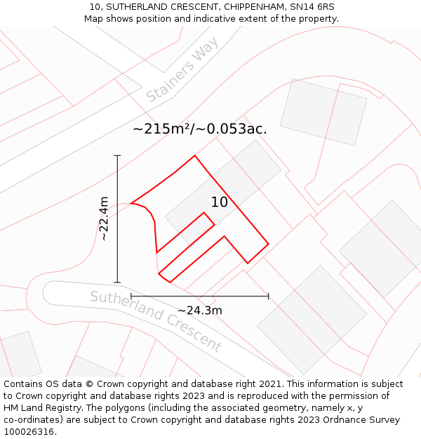 10, SUTHERLAND CRESCENT, CHIPPENHAM, SN14 6RS: Plot and title map