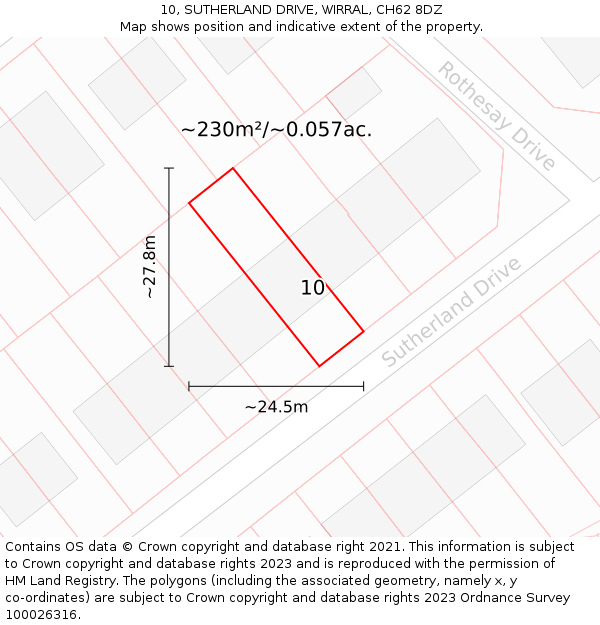 10, SUTHERLAND DRIVE, WIRRAL, CH62 8DZ: Plot and title map