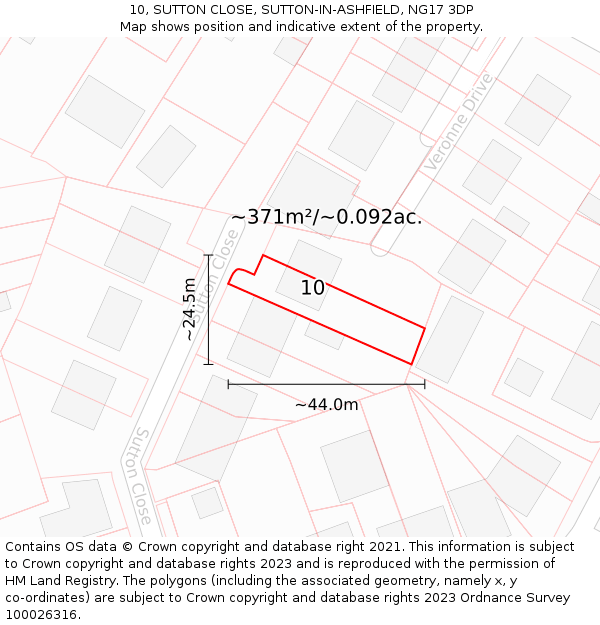 10, SUTTON CLOSE, SUTTON-IN-ASHFIELD, NG17 3DP: Plot and title map