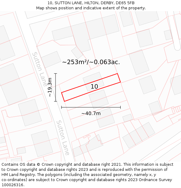 10, SUTTON LANE, HILTON, DERBY, DE65 5FB: Plot and title map