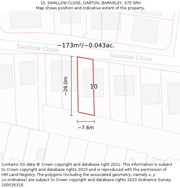 10, SWALLOW CLOSE, DARTON, BARNSLEY, S75 5RH: Plot and title map