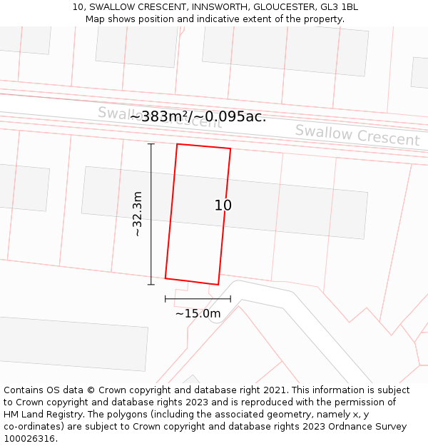 10, SWALLOW CRESCENT, INNSWORTH, GLOUCESTER, GL3 1BL: Plot and title map