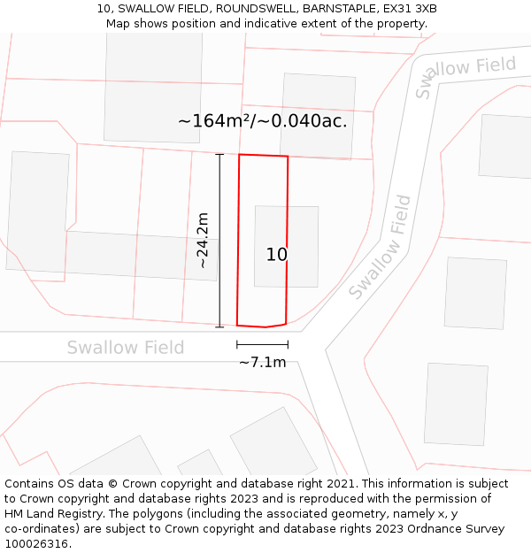 10, SWALLOW FIELD, ROUNDSWELL, BARNSTAPLE, EX31 3XB: Plot and title map