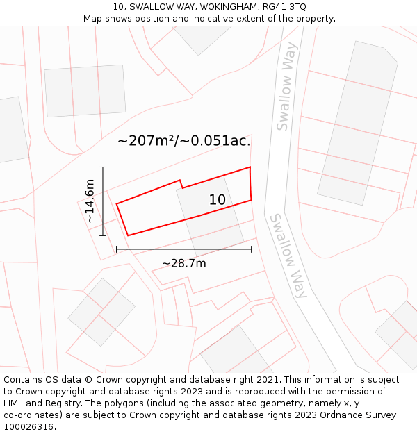 10, SWALLOW WAY, WOKINGHAM, RG41 3TQ: Plot and title map