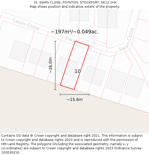 10, SWAN CLOSE, POYNTON, STOCKPORT, SK12 1HX: Plot and title map