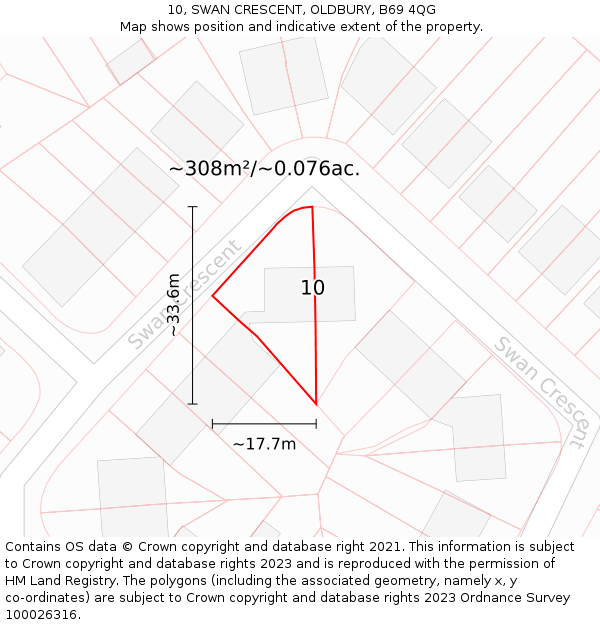 10, SWAN CRESCENT, OLDBURY, B69 4QG: Plot and title map