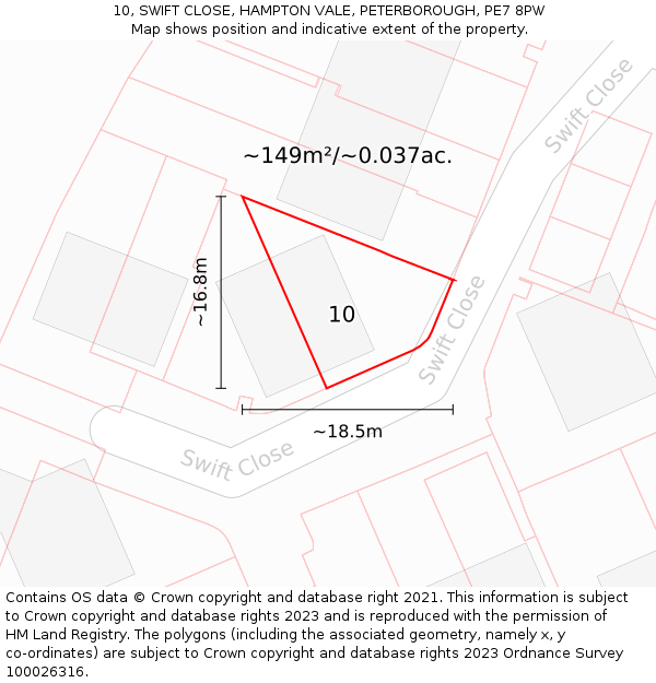 10, SWIFT CLOSE, HAMPTON VALE, PETERBOROUGH, PE7 8PW: Plot and title map