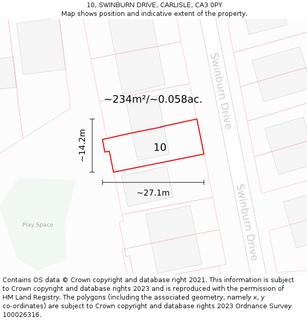 10, SWINBURN DRIVE, CARLISLE, CA3 0PY: Plot and title map
