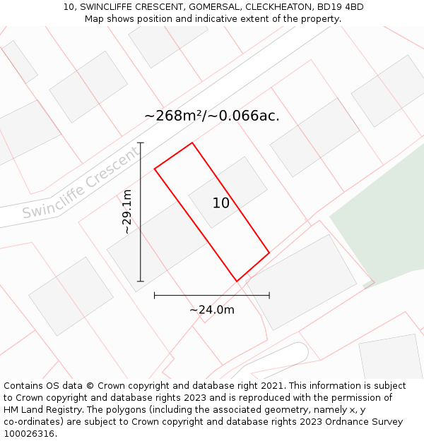 10, SWINCLIFFE CRESCENT, GOMERSAL, CLECKHEATON, BD19 4BD: Plot and title map