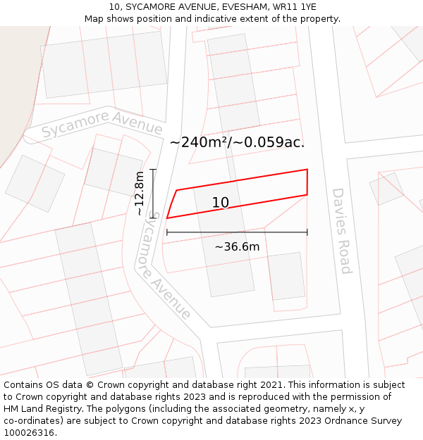 10, SYCAMORE AVENUE, EVESHAM, WR11 1YE: Plot and title map