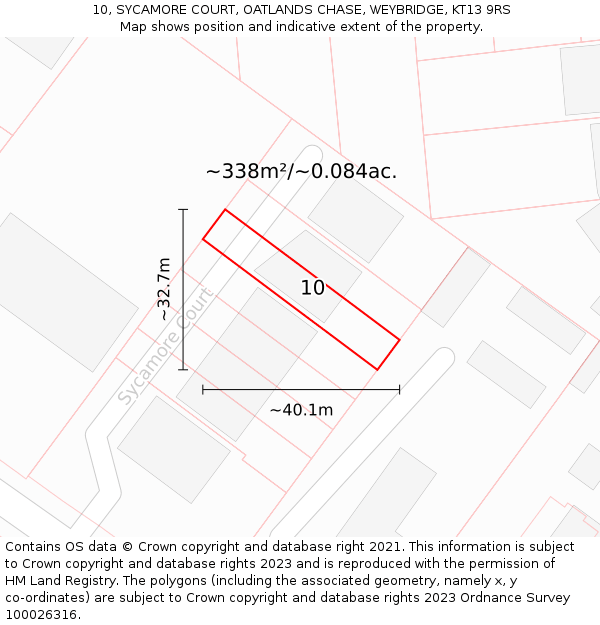 10, SYCAMORE COURT, OATLANDS CHASE, WEYBRIDGE, KT13 9RS: Plot and title map