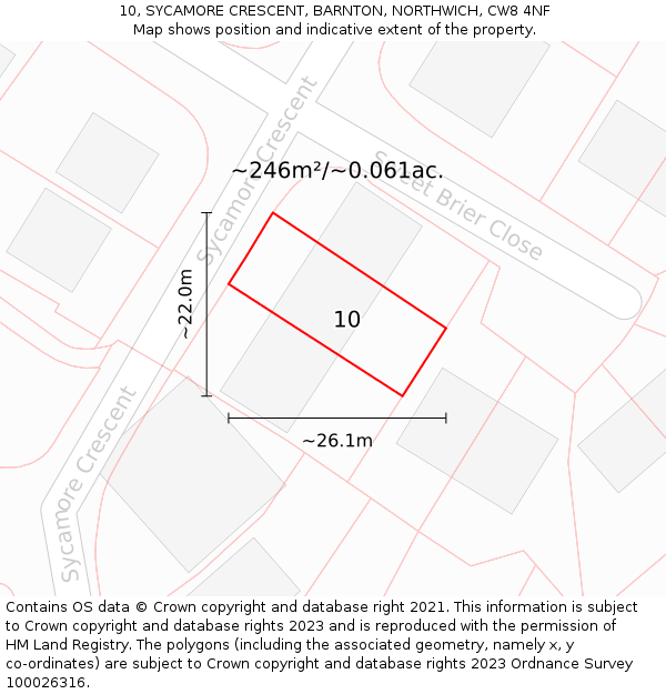 10, SYCAMORE CRESCENT, BARNTON, NORTHWICH, CW8 4NF: Plot and title map