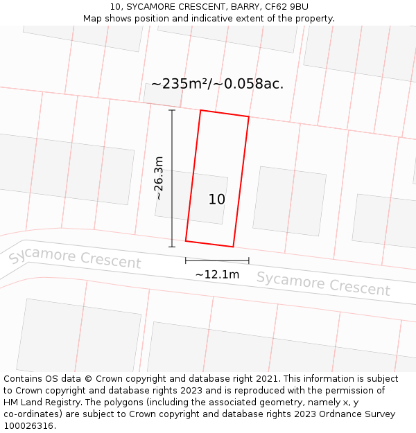 10, SYCAMORE CRESCENT, BARRY, CF62 9BU: Plot and title map