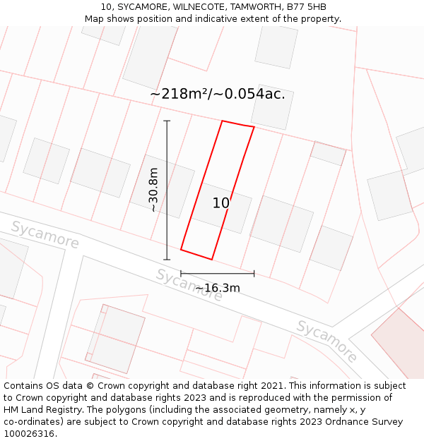 10, SYCAMORE, WILNECOTE, TAMWORTH, B77 5HB: Plot and title map