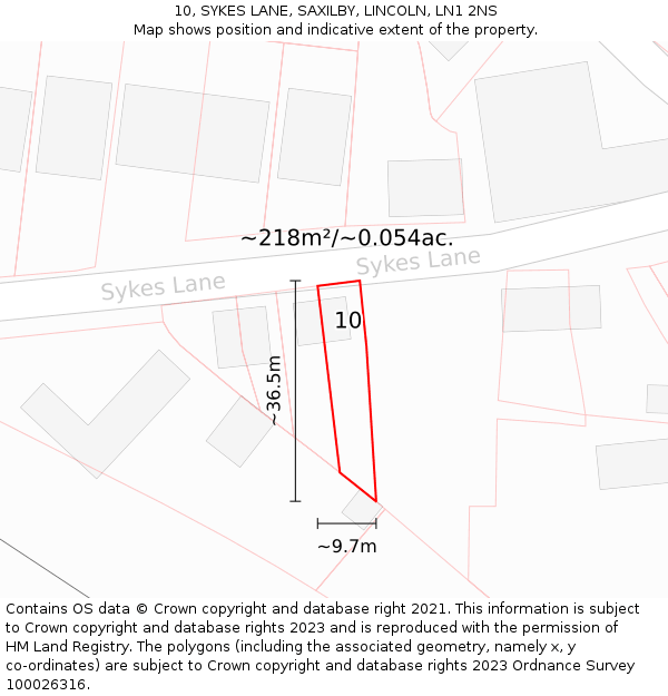 10, SYKES LANE, SAXILBY, LINCOLN, LN1 2NS: Plot and title map