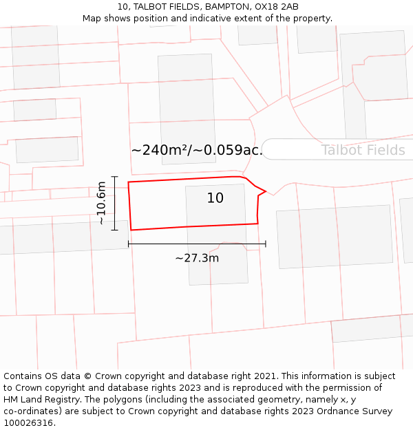 10, TALBOT FIELDS, BAMPTON, OX18 2AB: Plot and title map