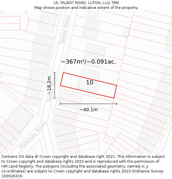 10, TALBOT ROAD, LUTON, LU2 7RW: Plot and title map