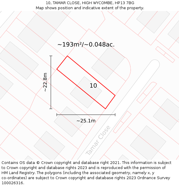 10, TAMAR CLOSE, HIGH WYCOMBE, HP13 7BG: Plot and title map