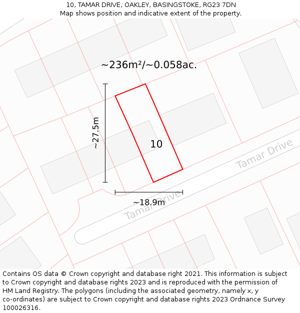10, TAMAR DRIVE, OAKLEY, BASINGSTOKE, RG23 7DN: Plot and title map