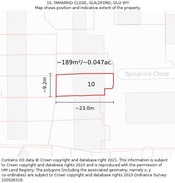 10, TAMARIND CLOSE, GUILDFORD, GU2 9YY: Plot and title map