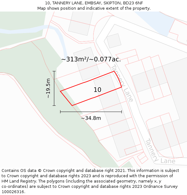 10, TANNERY LANE, EMBSAY, SKIPTON, BD23 6NF: Plot and title map