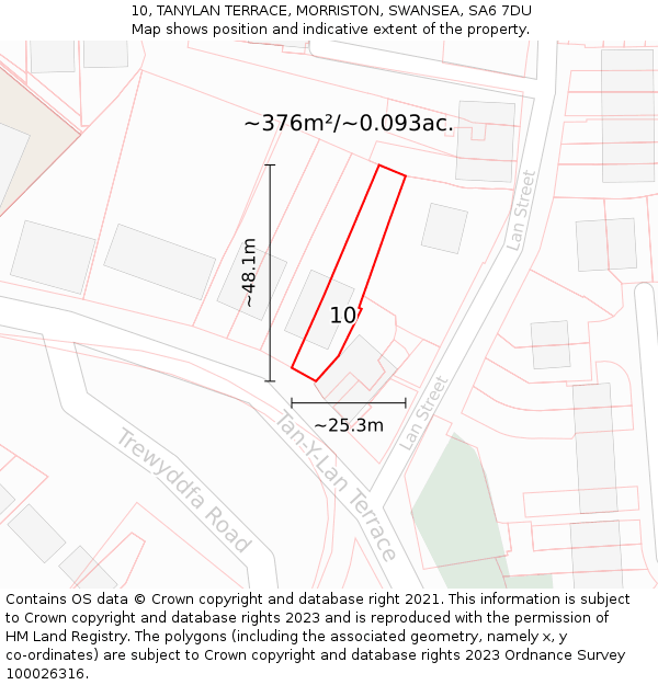 10, TANYLAN TERRACE, MORRISTON, SWANSEA, SA6 7DU: Plot and title map