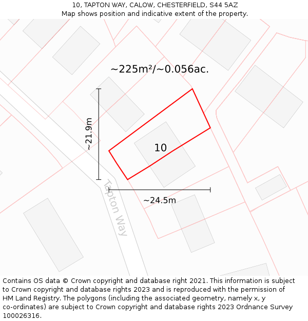 10, TAPTON WAY, CALOW, CHESTERFIELD, S44 5AZ: Plot and title map