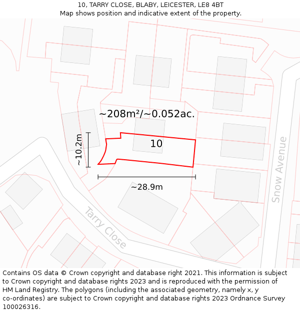 10, TARRY CLOSE, BLABY, LEICESTER, LE8 4BT: Plot and title map