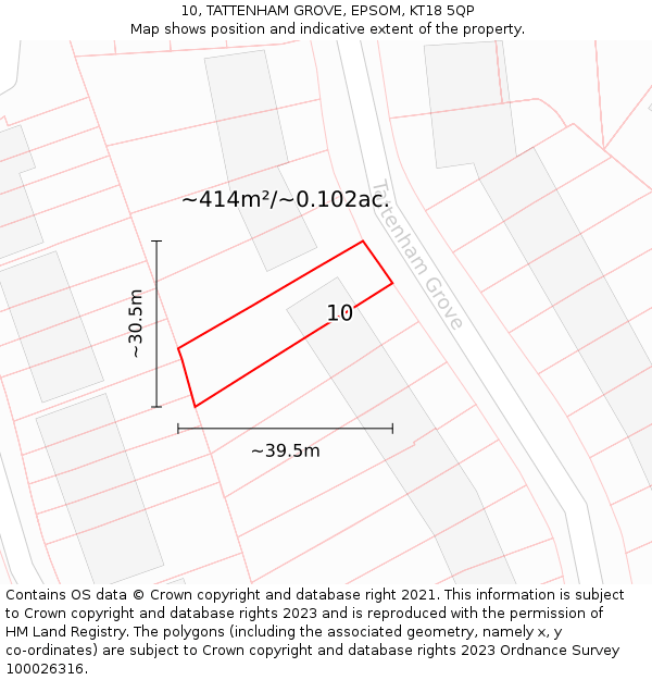 10, TATTENHAM GROVE, EPSOM, KT18 5QP: Plot and title map