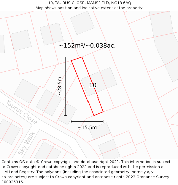 10, TAURUS CLOSE, MANSFIELD, NG18 6AQ: Plot and title map