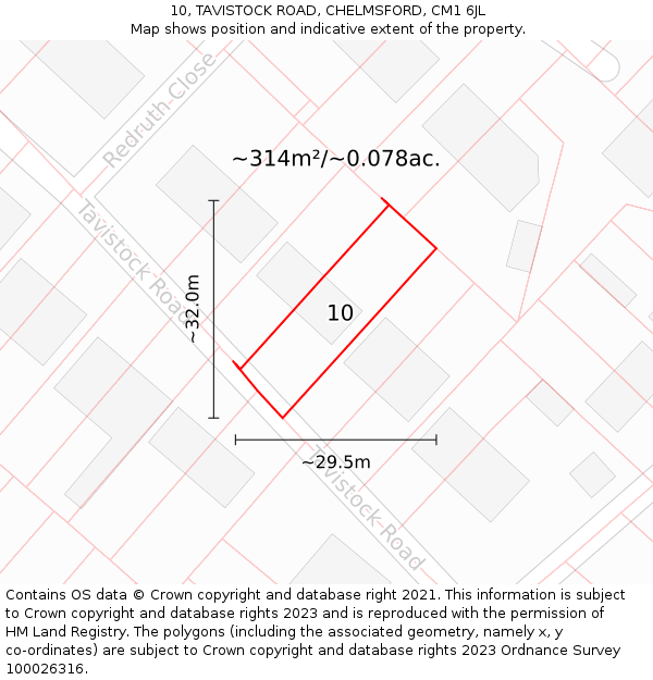 10, TAVISTOCK ROAD, CHELMSFORD, CM1 6JL: Plot and title map