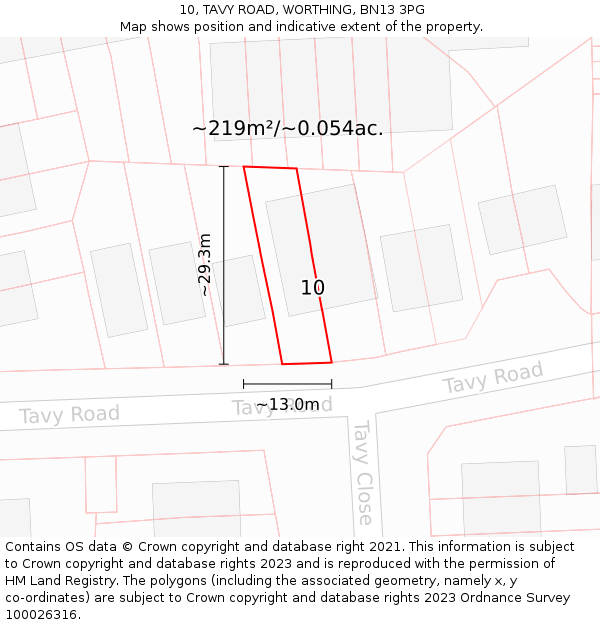 10, TAVY ROAD, WORTHING, BN13 3PG: Plot and title map