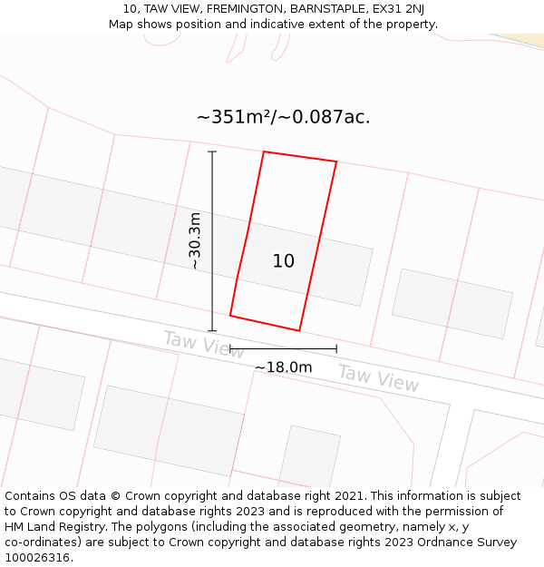 10, TAW VIEW, FREMINGTON, BARNSTAPLE, EX31 2NJ: Plot and title map