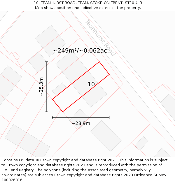 10, TEANHURST ROAD, TEAN, STOKE-ON-TRENT, ST10 4LR: Plot and title map
