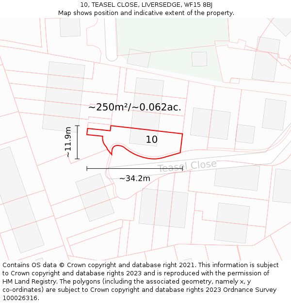 10, TEASEL CLOSE, LIVERSEDGE, WF15 8BJ: Plot and title map