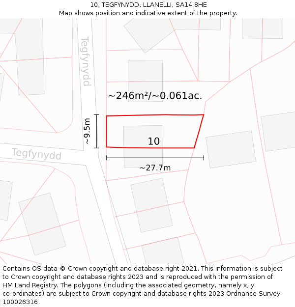 10, TEGFYNYDD, LLANELLI, SA14 8HE: Plot and title map