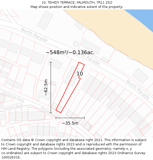 10, TEHIDY TERRACE, FALMOUTH, TR11 2SZ: Plot and title map