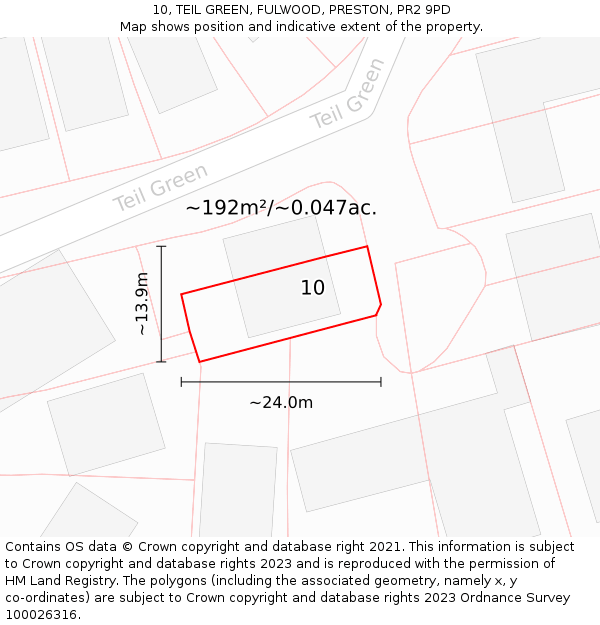 10, TEIL GREEN, FULWOOD, PRESTON, PR2 9PD: Plot and title map