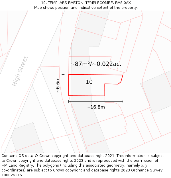 10, TEMPLARS BARTON, TEMPLECOMBE, BA8 0AX: Plot and title map