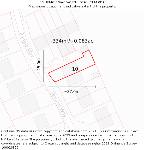 10, TEMPLE WAY, WORTH, DEAL, CT14 0DA: Plot and title map