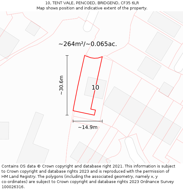 10, TENT VALE, PENCOED, BRIDGEND, CF35 6LR: Plot and title map
