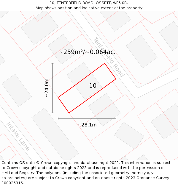 10, TENTERFIELD ROAD, OSSETT, WF5 0RU: Plot and title map