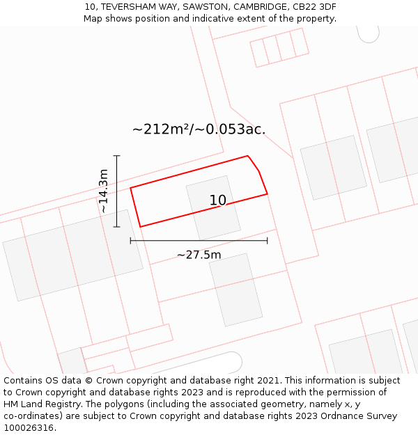 10, TEVERSHAM WAY, SAWSTON, CAMBRIDGE, CB22 3DF: Plot and title map
