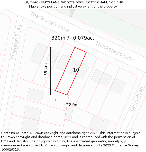 10, THACKERAYS LANE, WOODTHORPE, NOTTINGHAM, NG5 4HP: Plot and title map
