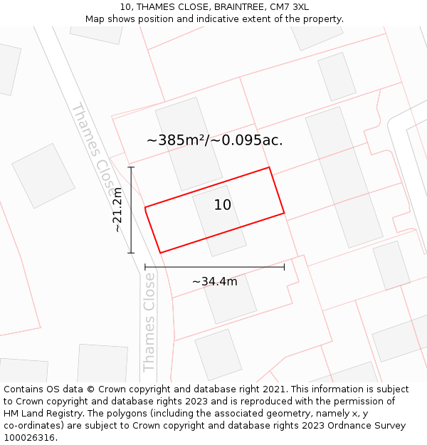 10, THAMES CLOSE, BRAINTREE, CM7 3XL: Plot and title map