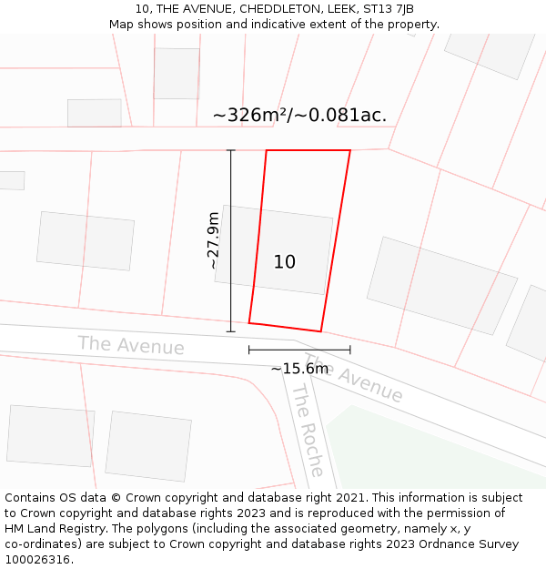 10, THE AVENUE, CHEDDLETON, LEEK, ST13 7JB: Plot and title map